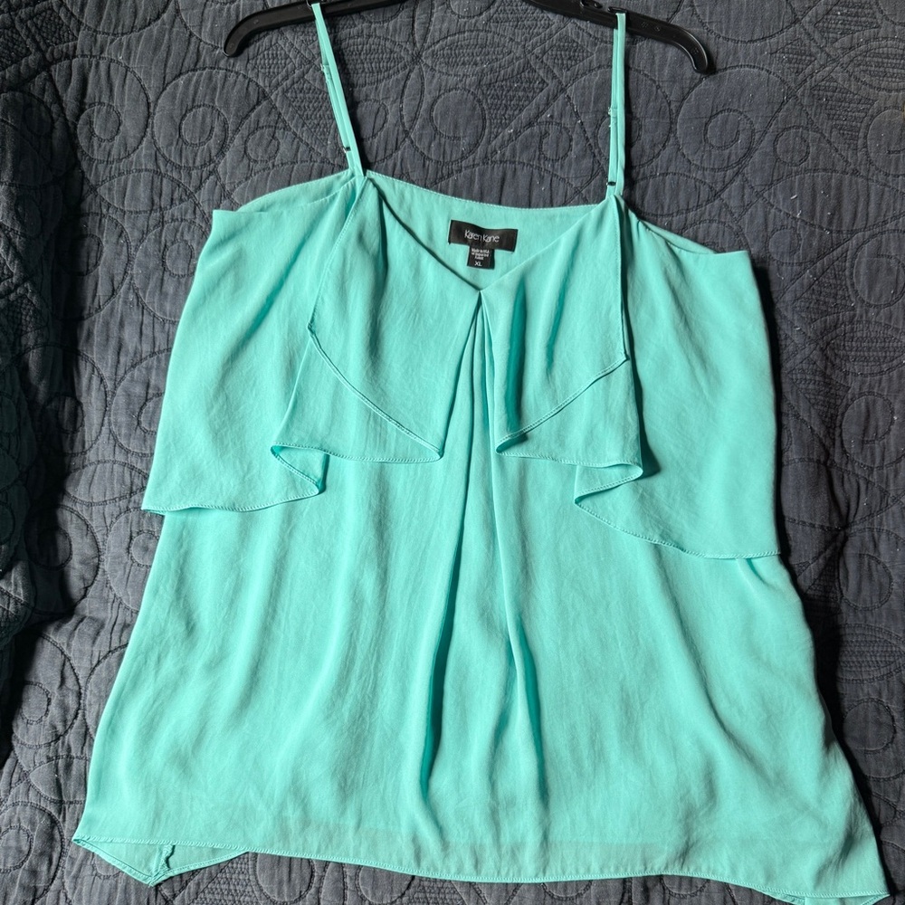 Karen Kane Aqua Ruffled Spaghetti Strap Top/Camisole. Size XL.